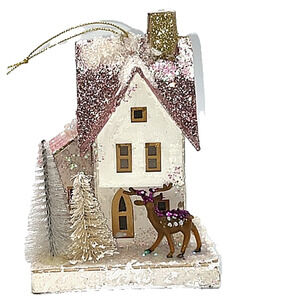 Hot Pink Cody Foster Petite Pink House Ornament Decor Hot Pink Glitter Deer Tree